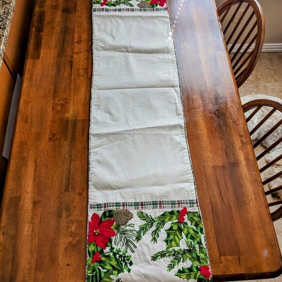Holiday Table Runner w Poinsettias - Picture 3 of 7